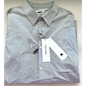 Calvin Klein Mens Slim-Fit Button-up Shirt Striped Stretch Black Gray Beauty 2XL